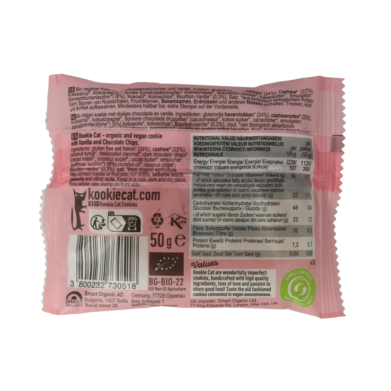 Kookie Cat Vanilla chocolate chip bio 50 Gram