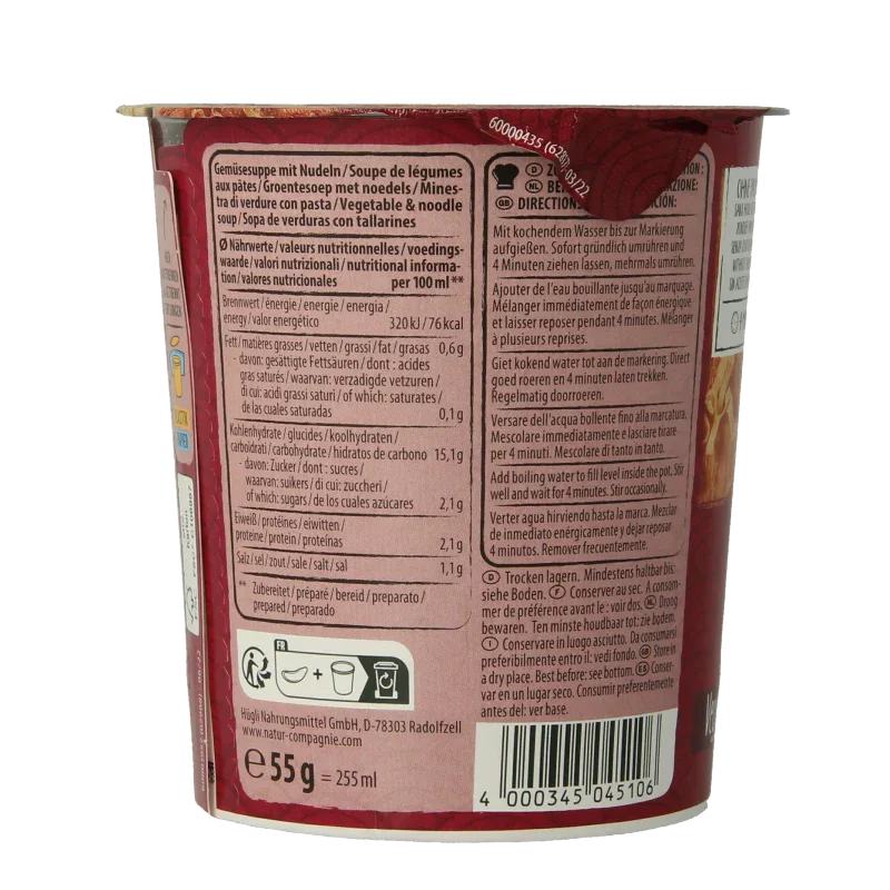 Natur Compagnie Cupnoodles Asia vegetable bio 55 Gram