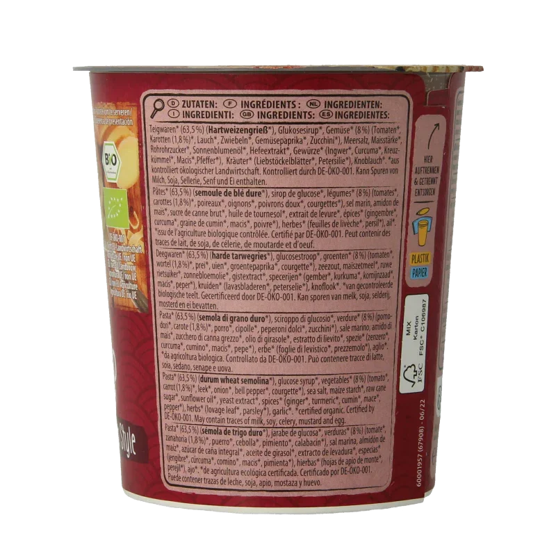Natur Compagnie Cupnoodles Asia vegetable bio 55 Gram