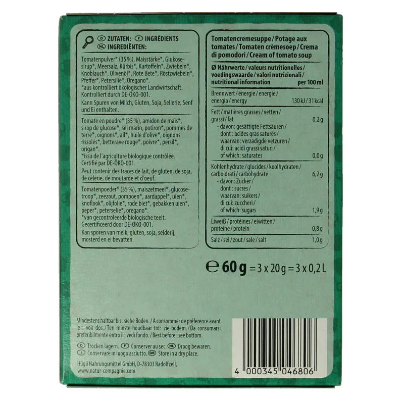 Natur Compagnie Fixe tasse instant soep tomaat bio  60 Gram