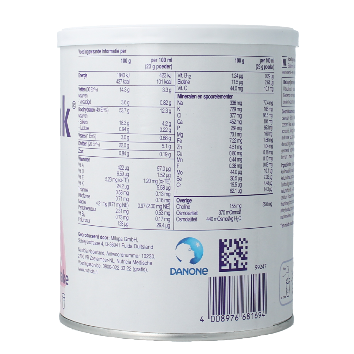 Nutridrink Aarbei poeder 335.00 Gram