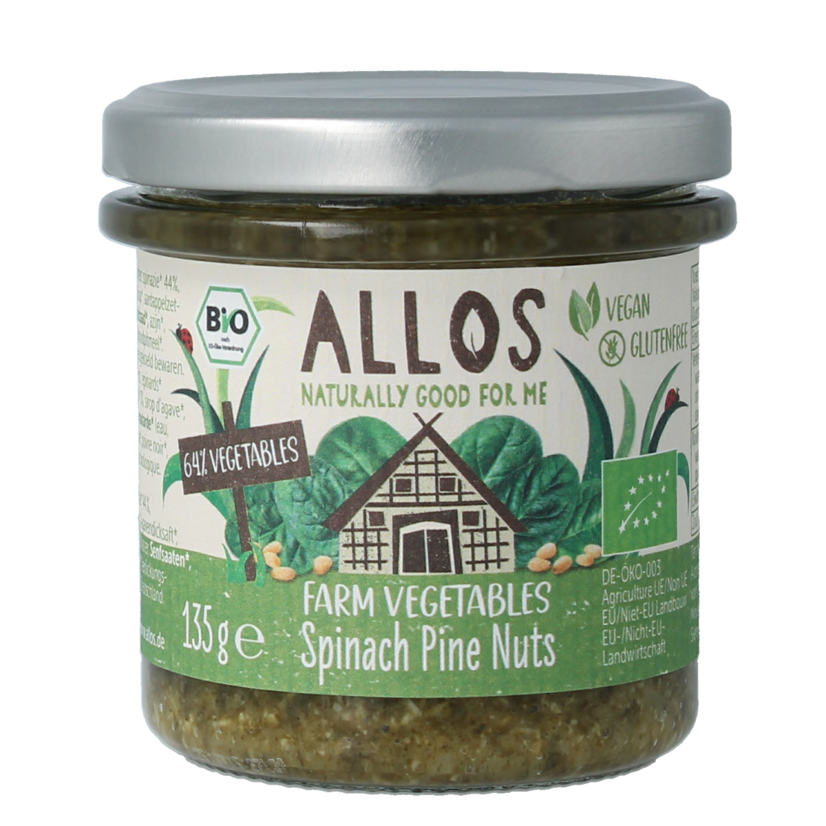 Allos Farm vegetables spinazie & pijnboompitten bio 135.00 Gram