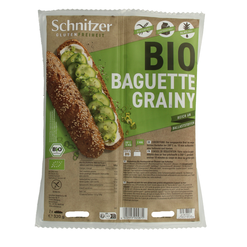 Schnitzer Baguette grainy glutenvrij bio 2 Stuks