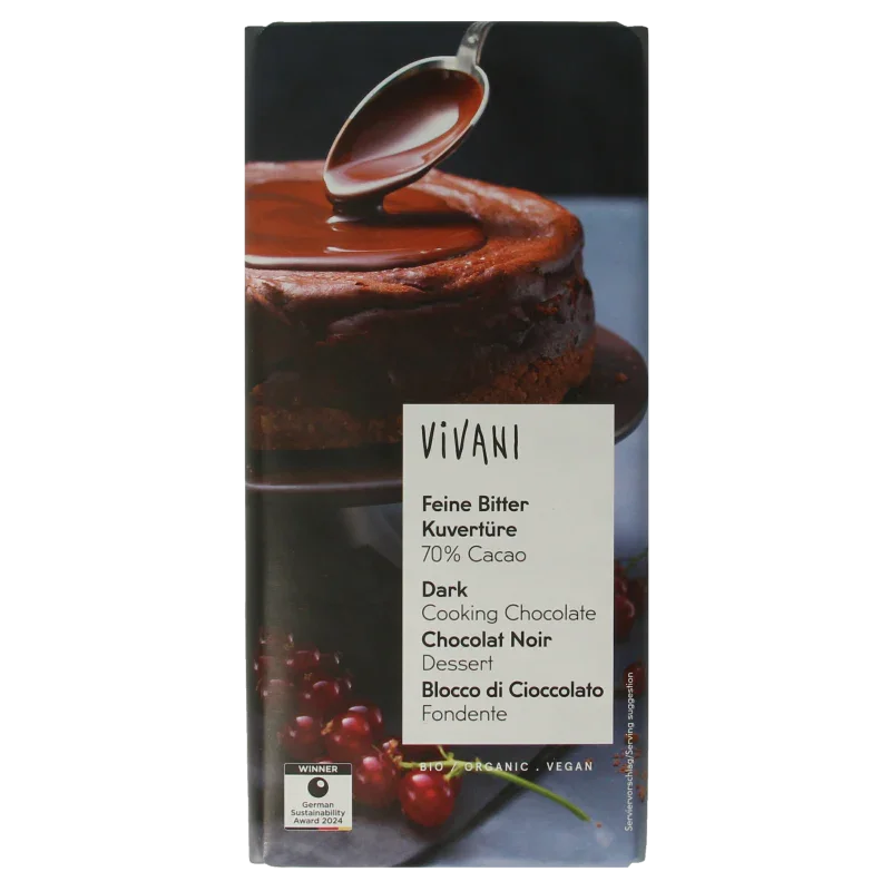 Vivani Couverture smeltchocolade puur bio 200 Gram