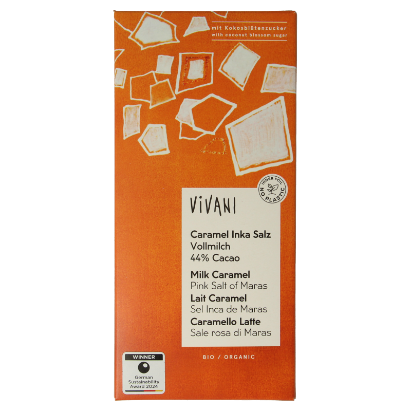 Vivani Chocolade melk car. zeezout kokosbloesemsuiker bio 80 Gram