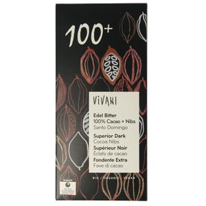 Vivani Cioccolato fondente 100% + nibs di cacao bio 80 Gram