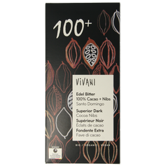 Vivani Chocolade puur 100% + cacao nibs bio 80.00 Gram