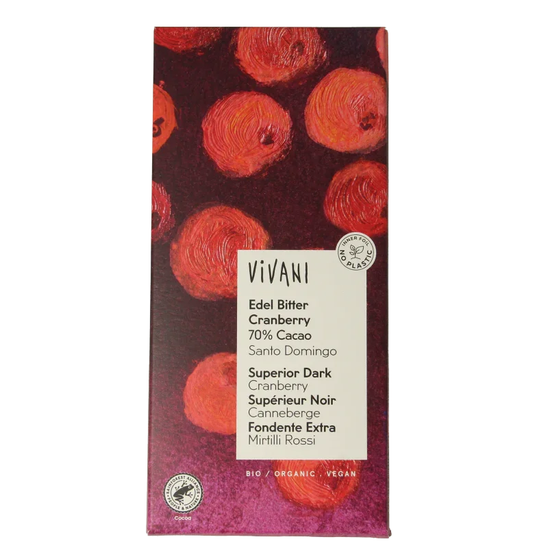 Vivani Chocolade puur superieur met cranberry bio 100 Gram