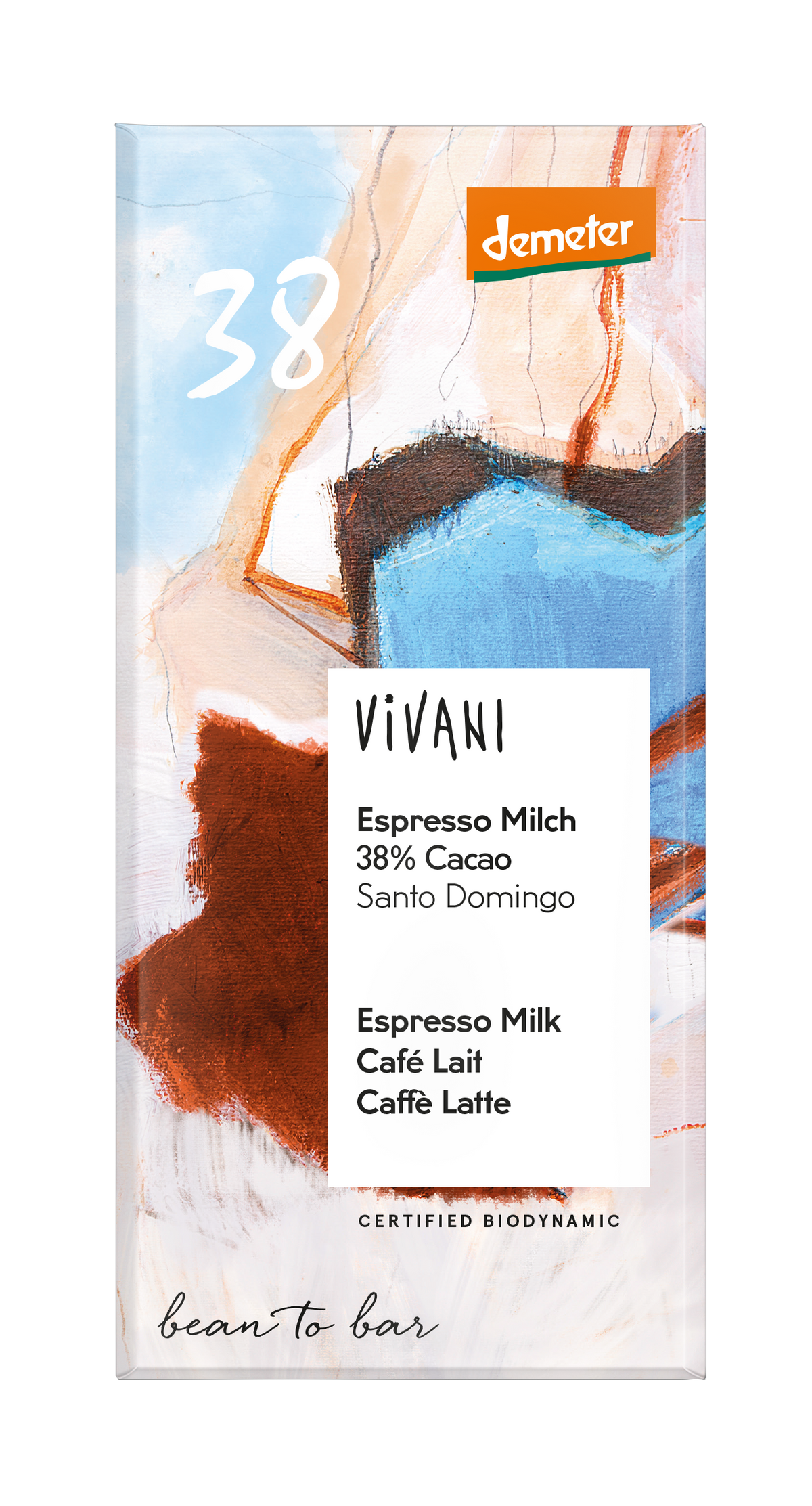 Vivani Chocolade melk espresso 38% bio demeter 90.00 Gram