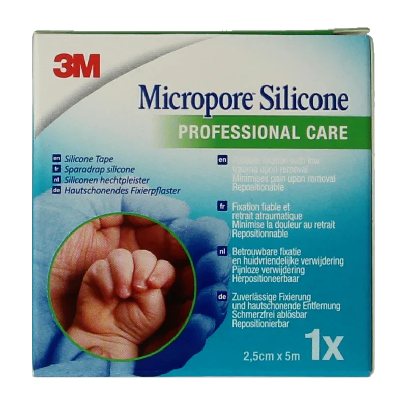 3M Micropore silicone hechtpleister 2.5cm x 5m 1 Stuks