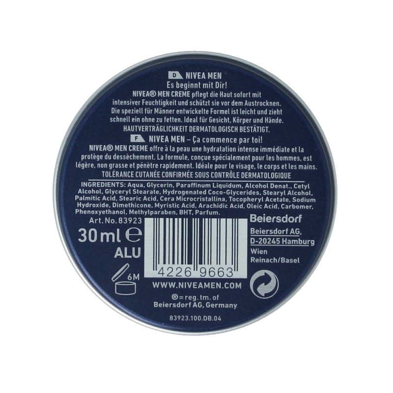 Nivea Men creme blik 30 Milliliter