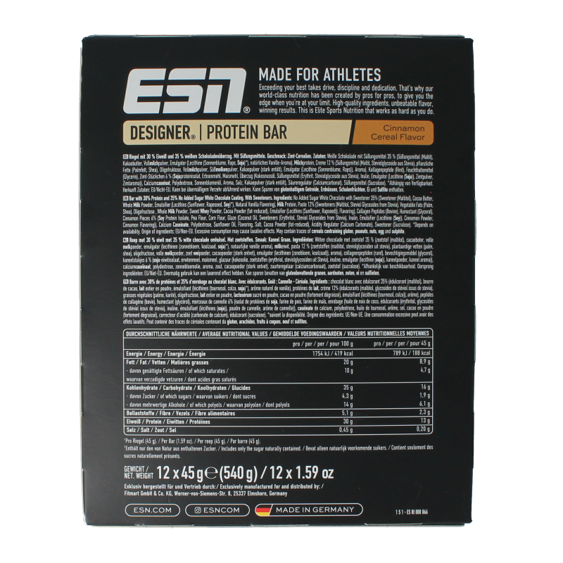 ESN Cinnamon cereal bar 45g 12 Stuks
