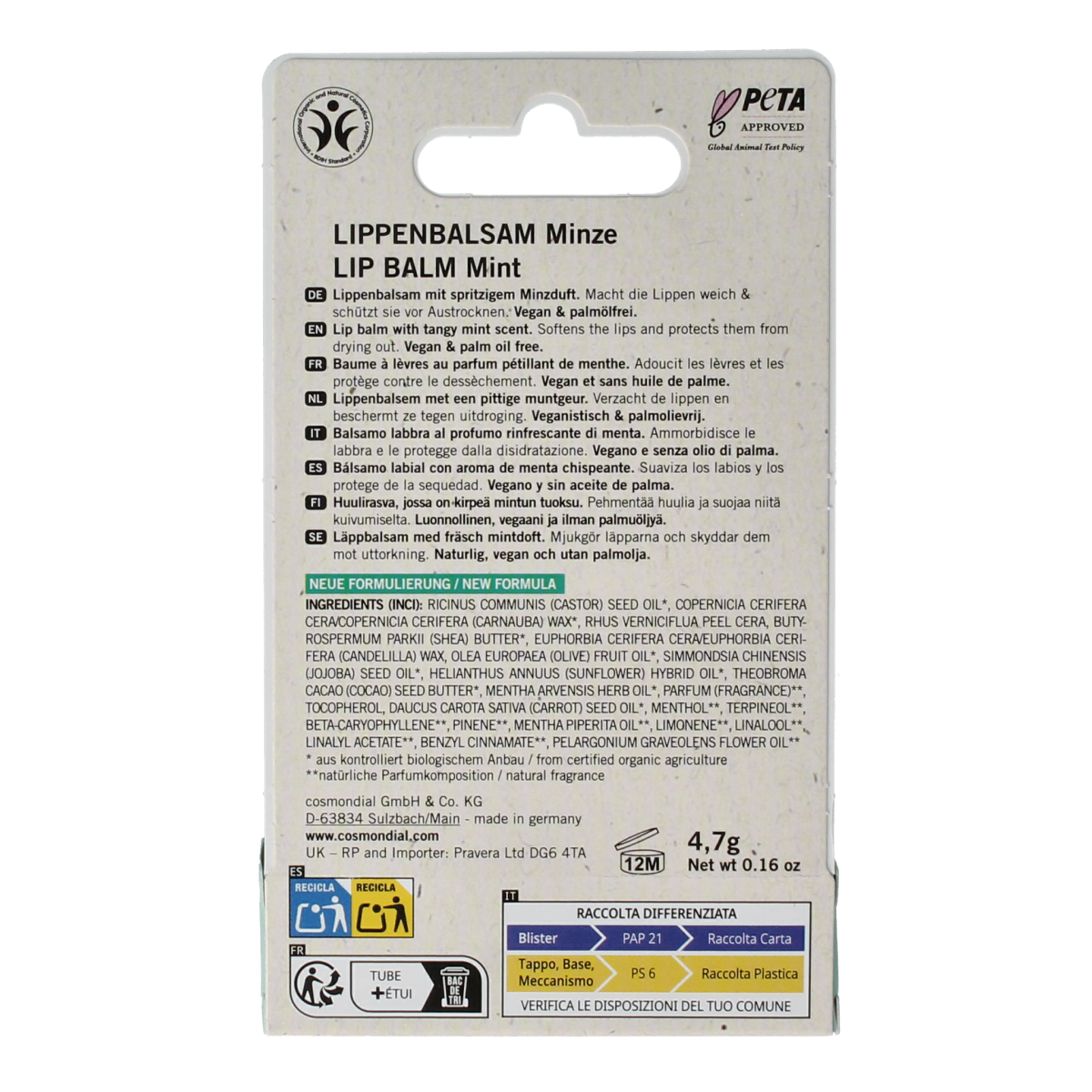Benecos natural beauty Natural lipbalm mint 4.70 Gram