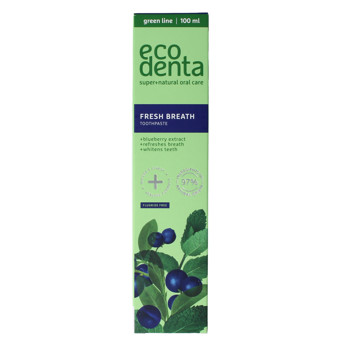 Ecodenta Tandpasta fresh breath Blue Berry green line 100.00 Milliliter