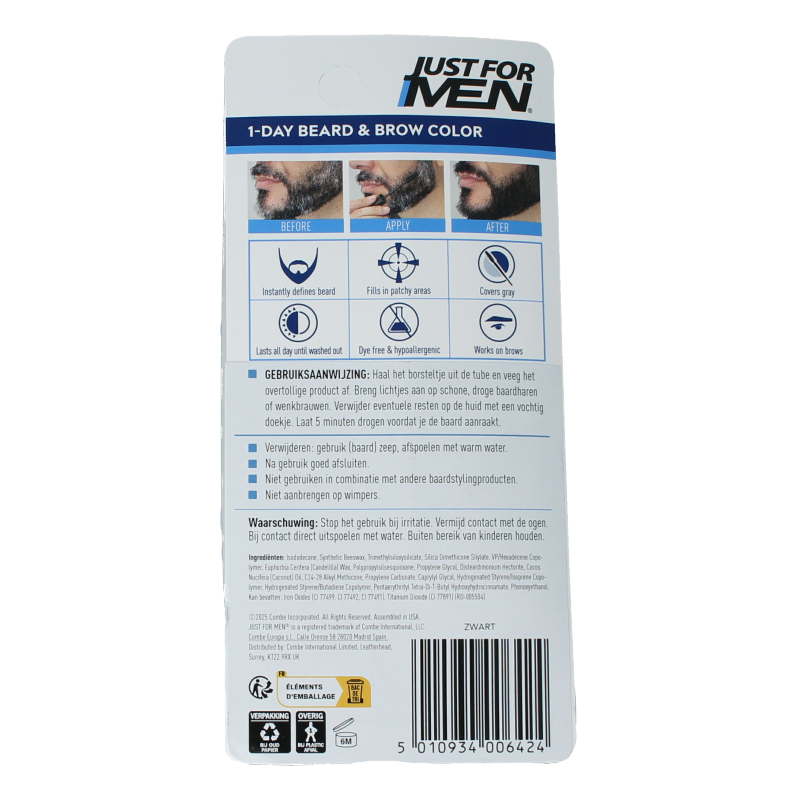 Just For Men Baard / wenkbrauw zwart 9 Milliliter