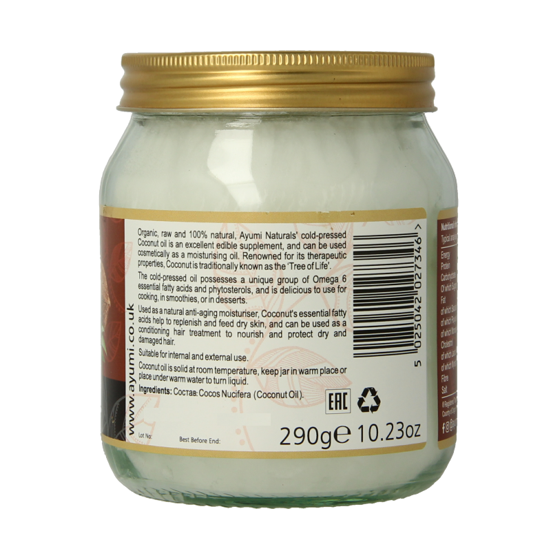 Ayumi Coconut oil organic virgin 290 Gram