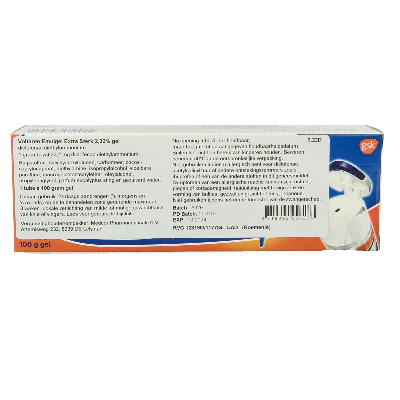 Voltaren Emulgel extra sterk 2,32% Roemeense verpakking 100 Gram
