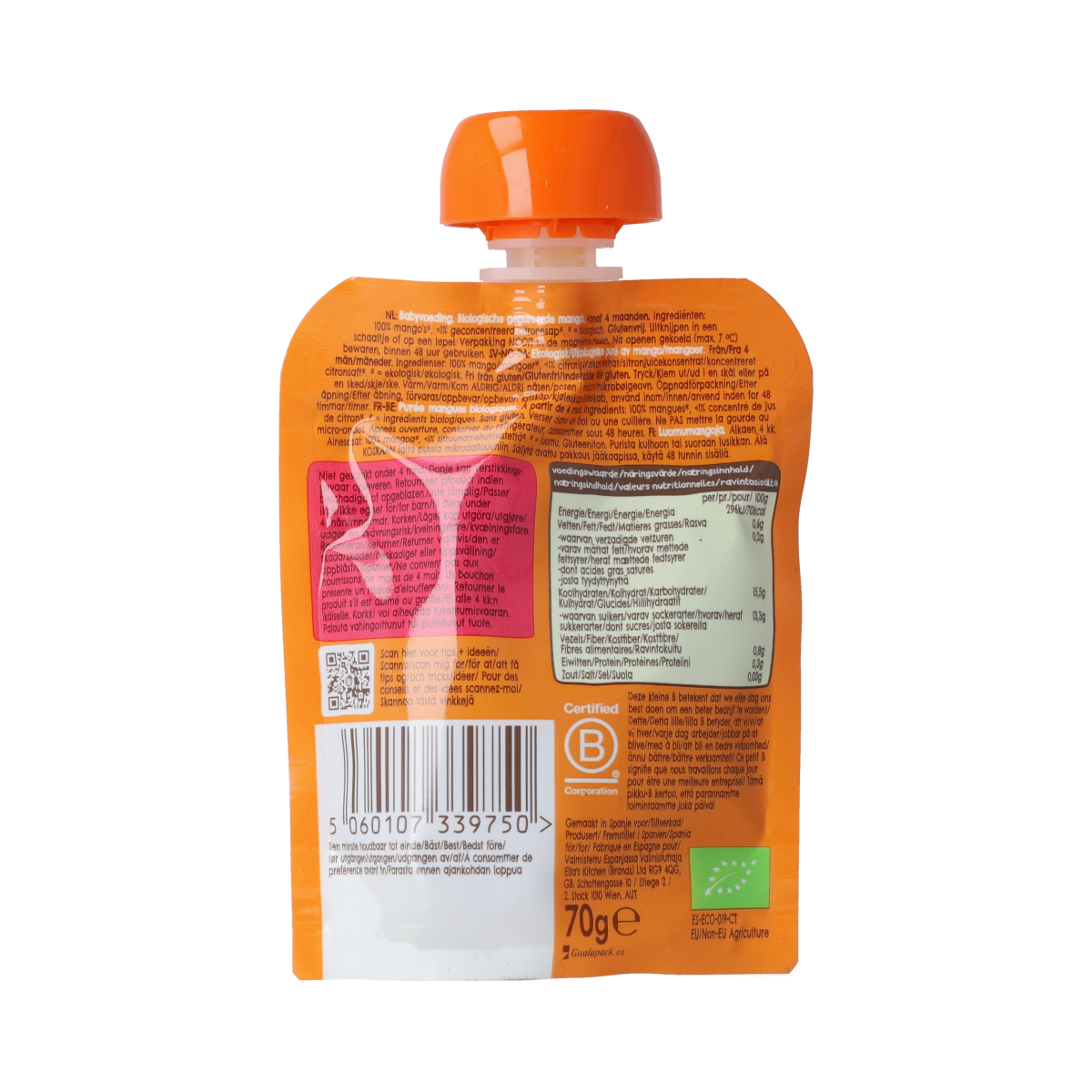 Ella's Kitchen Mango knijpzakje 4+ maanden bio 70.00 Gram