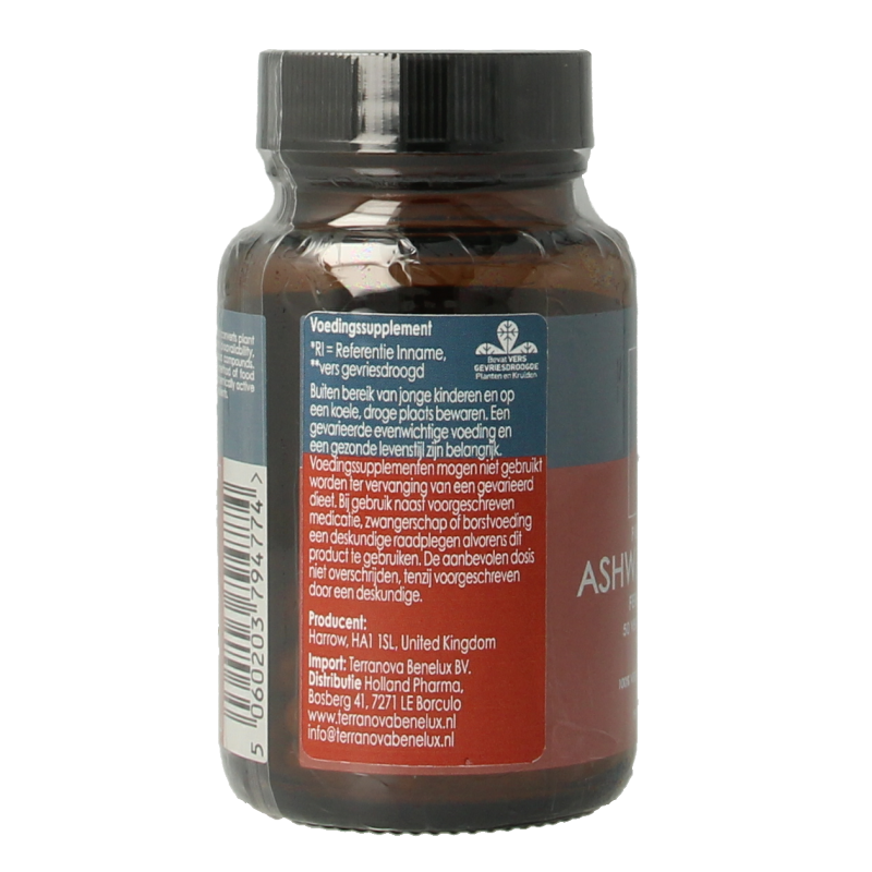 Terranova Fermented ashwagandha 250mg bevat sporen van pinda 50 Vegetarische capsules
