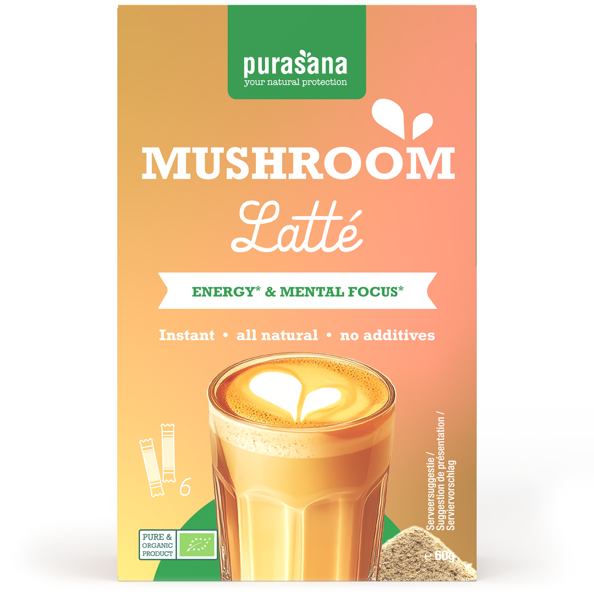 Purasana Instant mushroom latte 6x10g bio 60 Gram