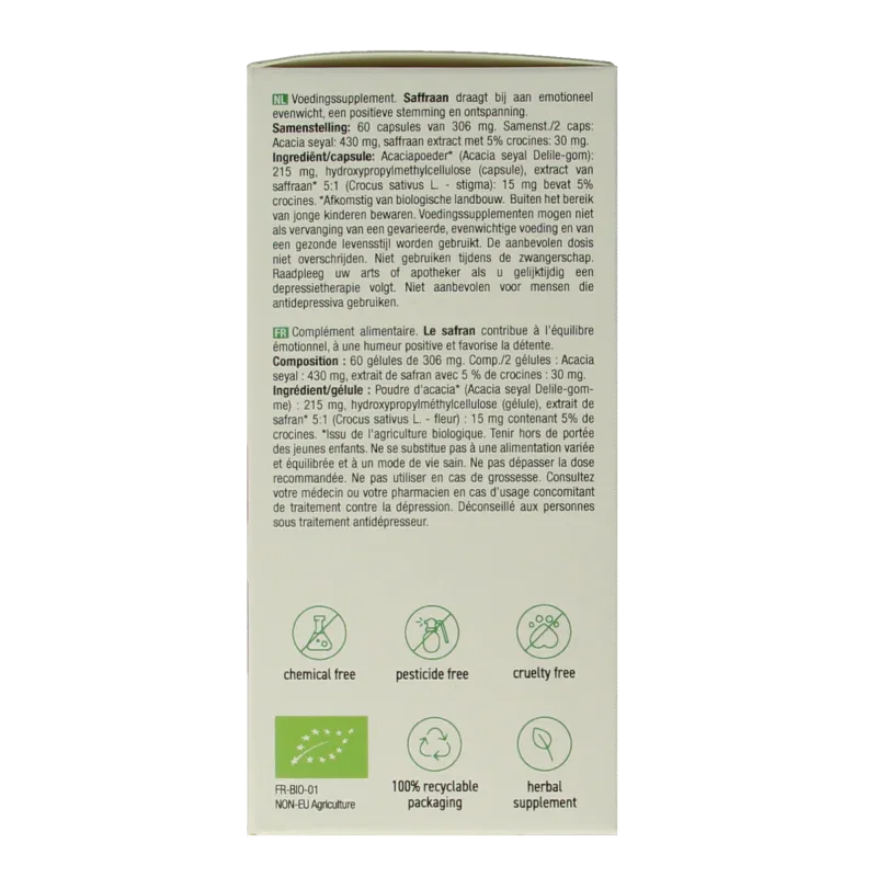 Purasana Saffraan vegan bio 60 Vegetarische capsules