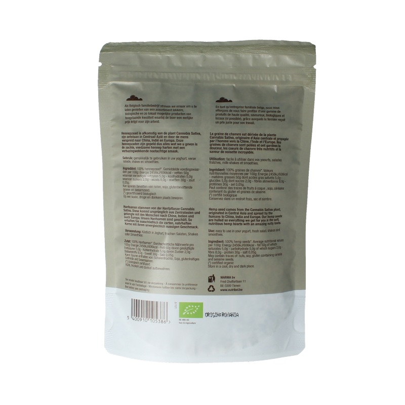 Nutribel Hennepzaad gepeld raw bio 200 Gram