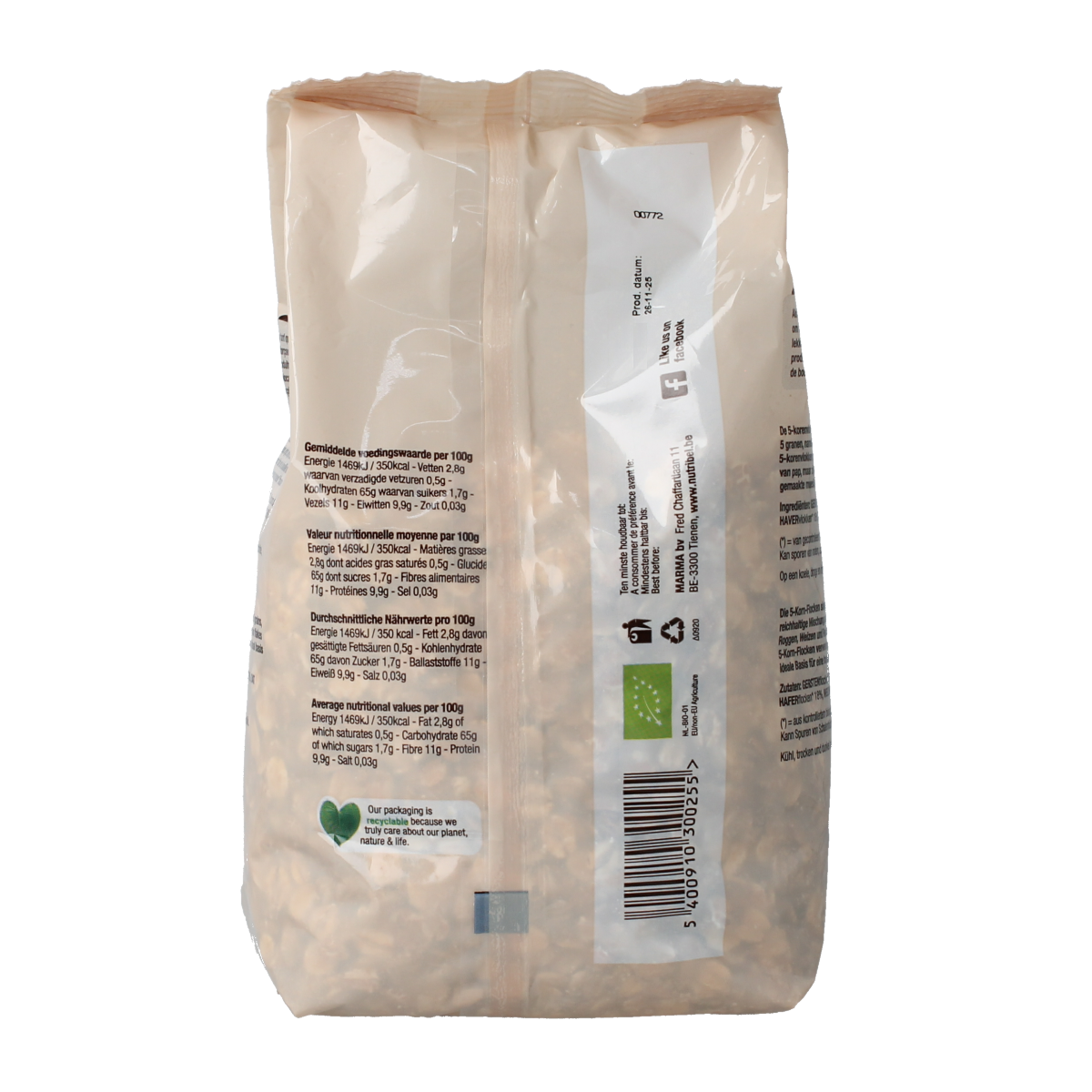 Nutribel 5-korenvlokken bio 500.00 Gram