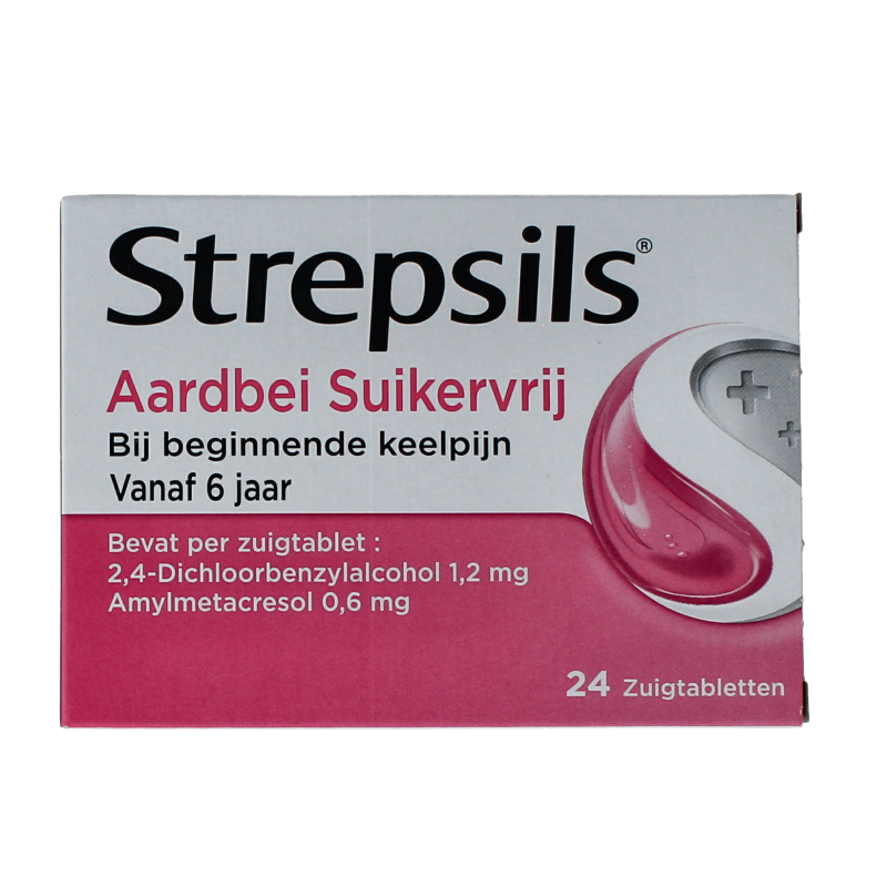 Strepsils Aardbei suikervrij 24 Zuigtabletten