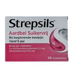 Strepsils Aardbei suikervrij 24.00 Zuigtabletten