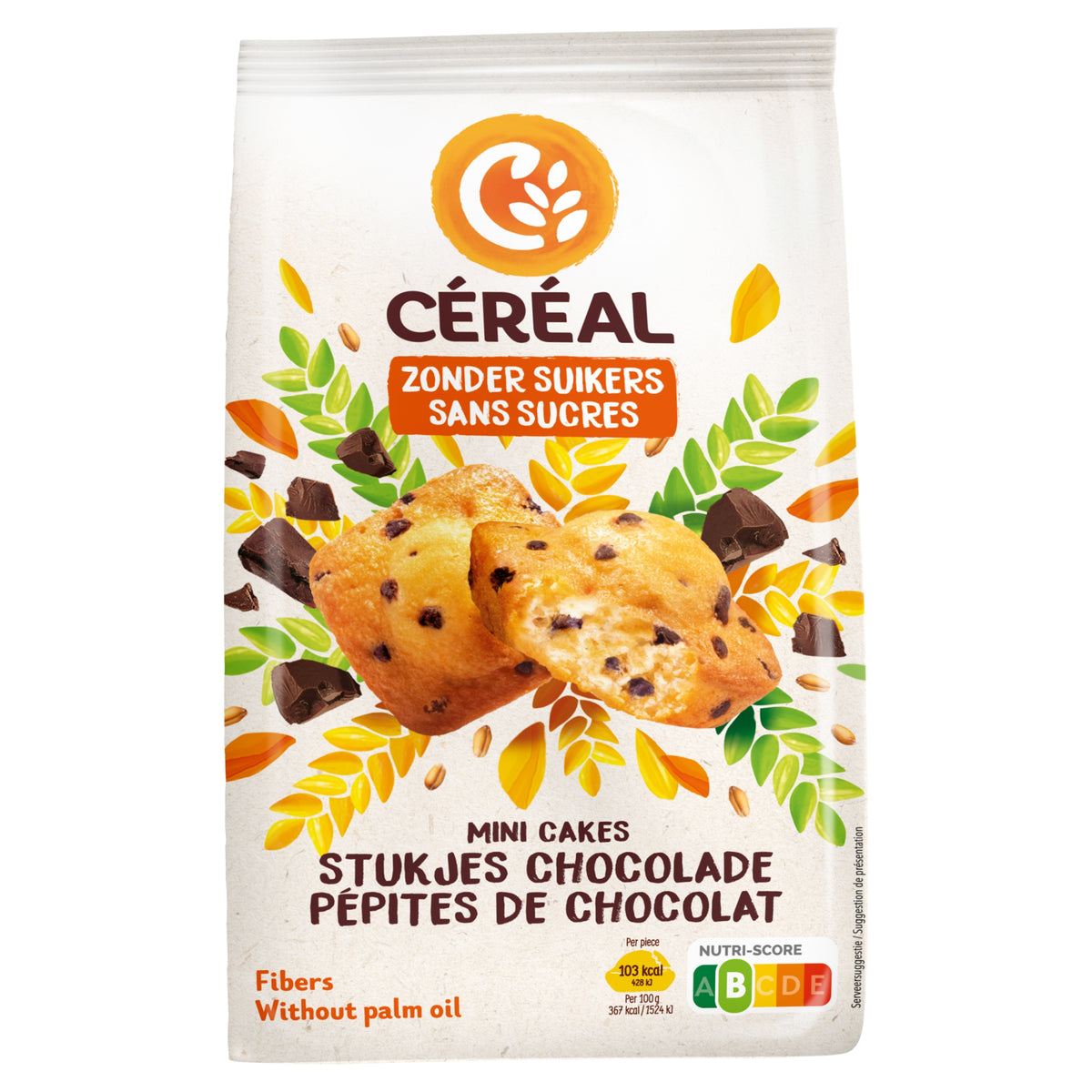 Cereal Mini cakes met stukjes chocolade zonder suikers 196 Gram
