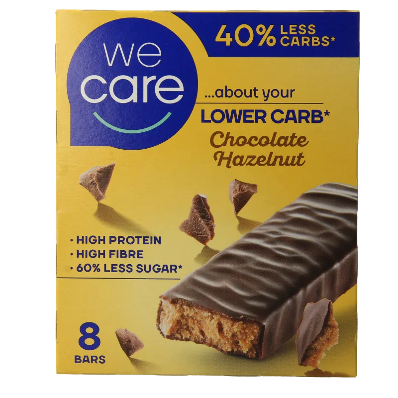WeCare Lower carb tussendoortje chocola & hazelnoot 8 Stuks