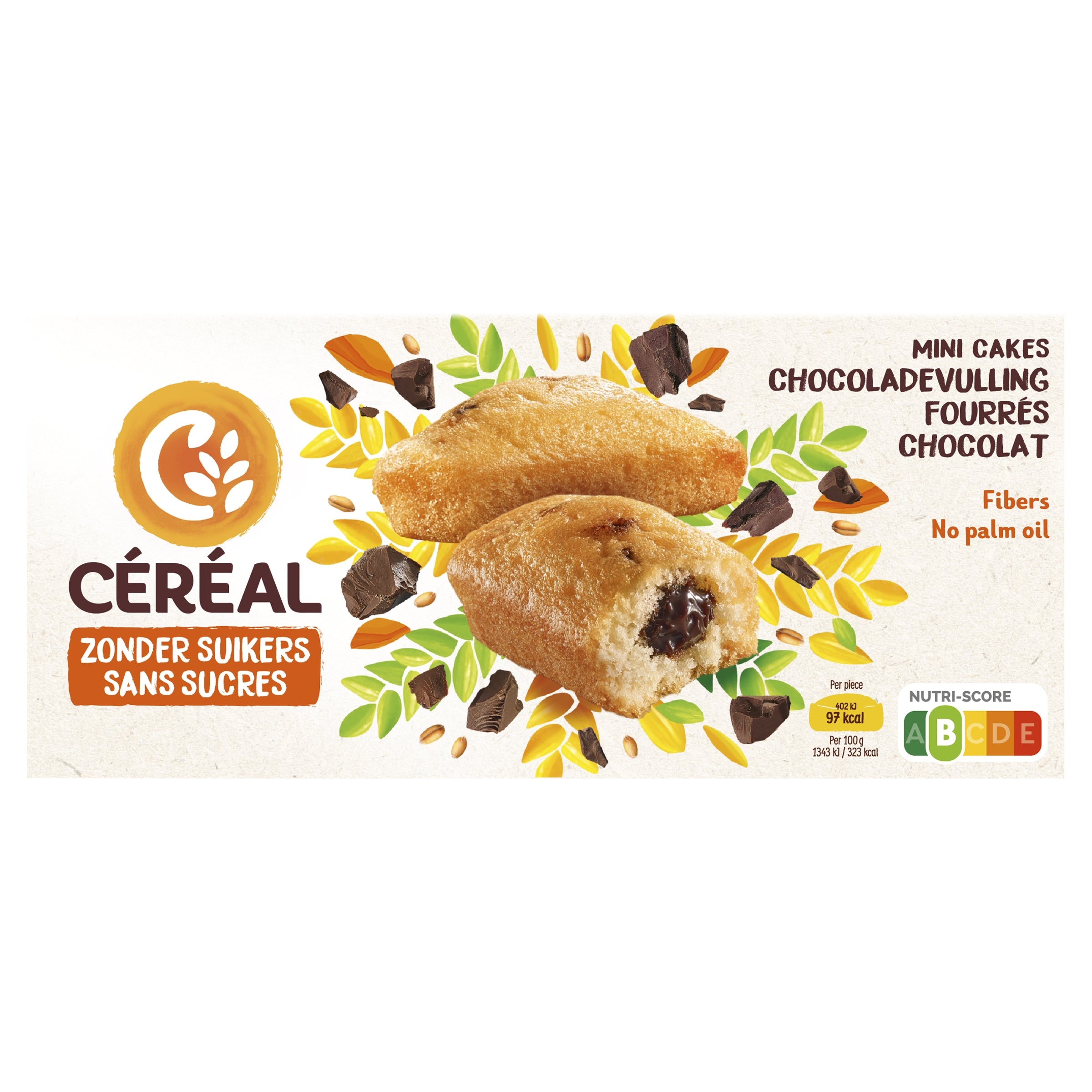 Cereal Mini cakes met chocoladevulling zonder suikers 150 Gram