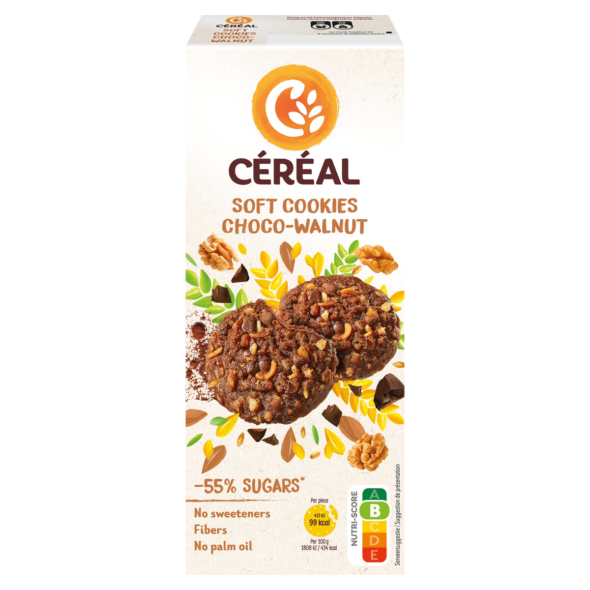 Cereal Soft cookies choco-walnut minder suiker z zoetstof 138 Gram