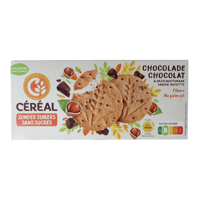 Cereal Zandkoekjes chocolade & hazelnoot zonder suikers 132 Gram