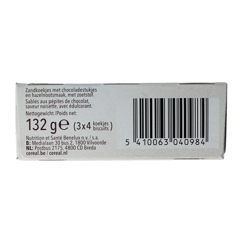 Cereal Zandkoekjes chocolade & hazelnoot zonder suikers 132 Gram
