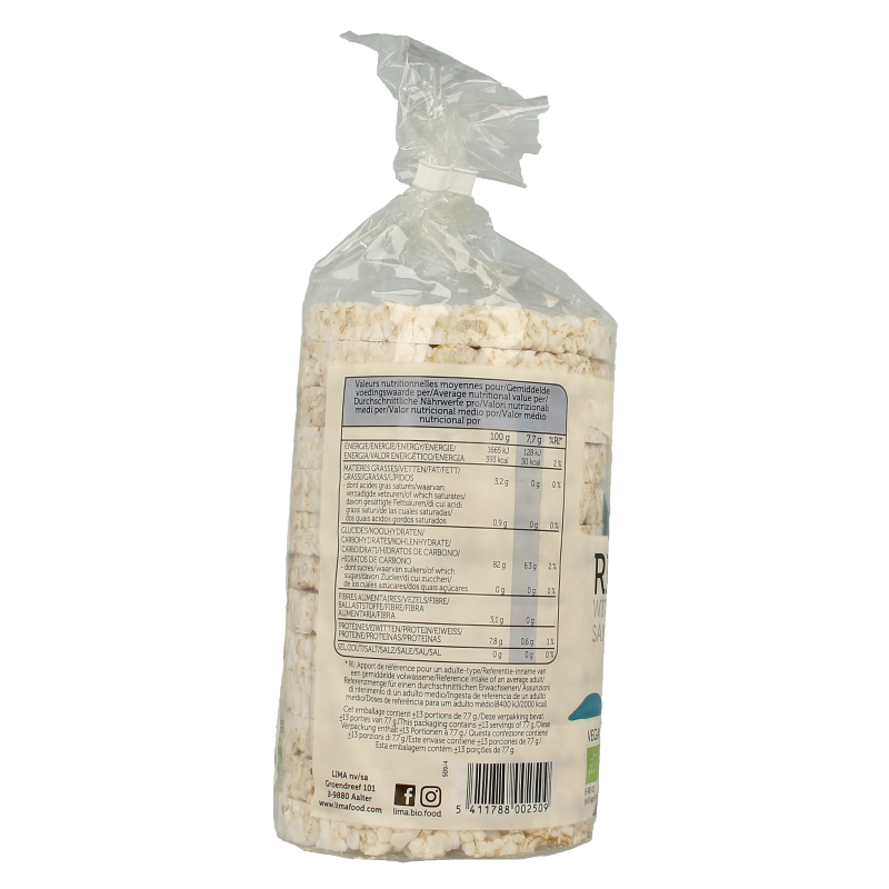 Lima Rijstwafels zonder toegevoegd zout bio 100 Gram