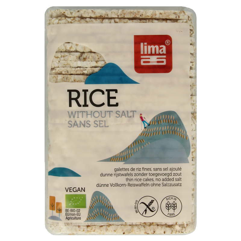 Lima Rijstwafels zonder zout dun recht bio 130 Gram
