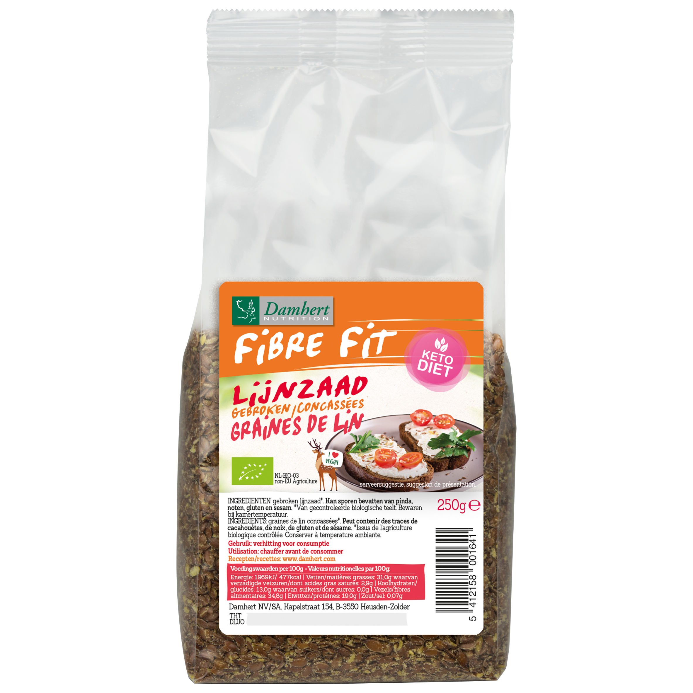 Damhert Gebroken lijnzaad bio 250 Gram
