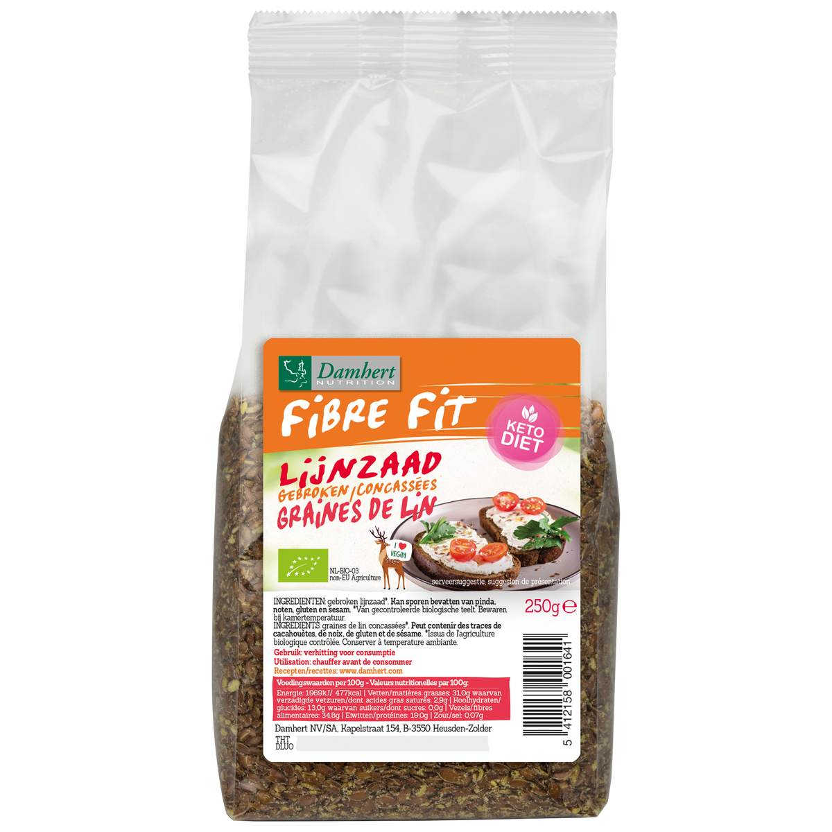 Damhert Gebroken lijnzaad bio 250 Gram