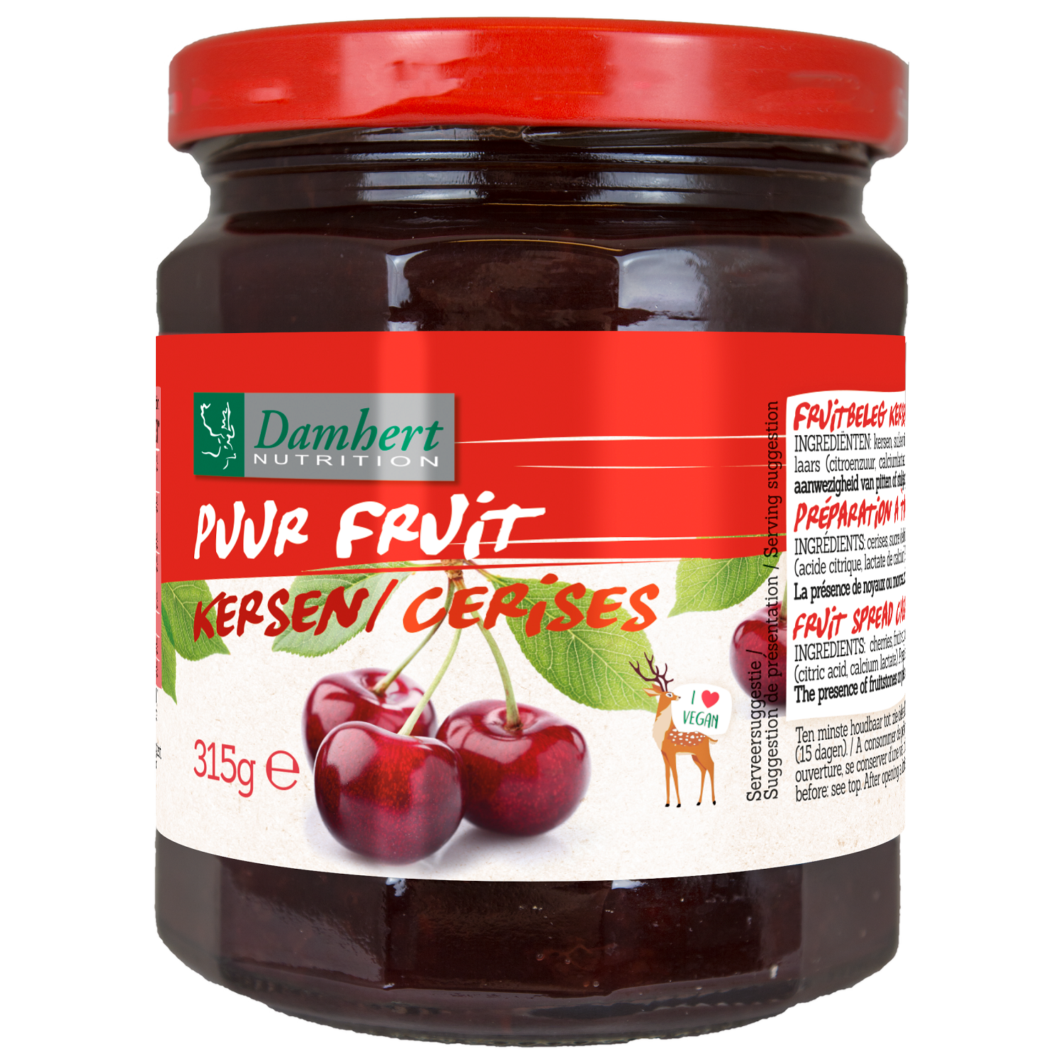 Damhert Puur fruit confituur kersen 315.00 Gram