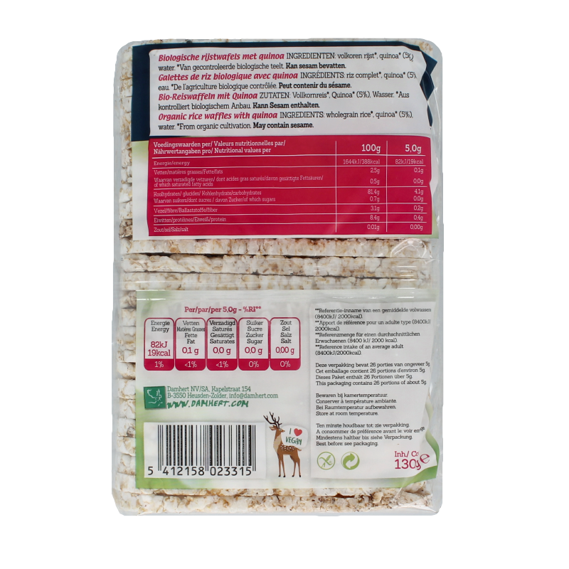 Damhert Rijstwafels met quinoa bio 130 Gram