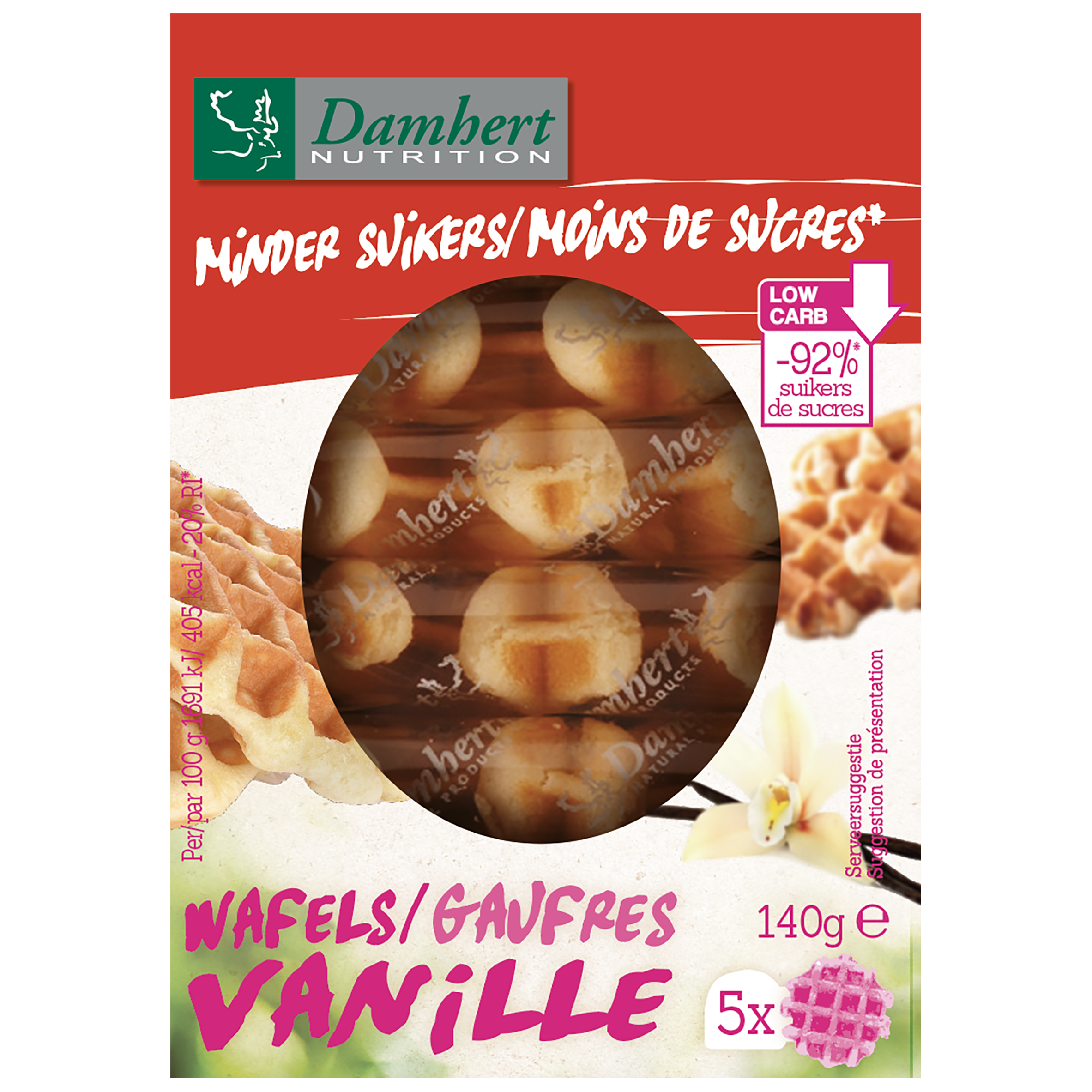 Damhert Op=Op Wafel vanille minder suiker 140.00 Gram