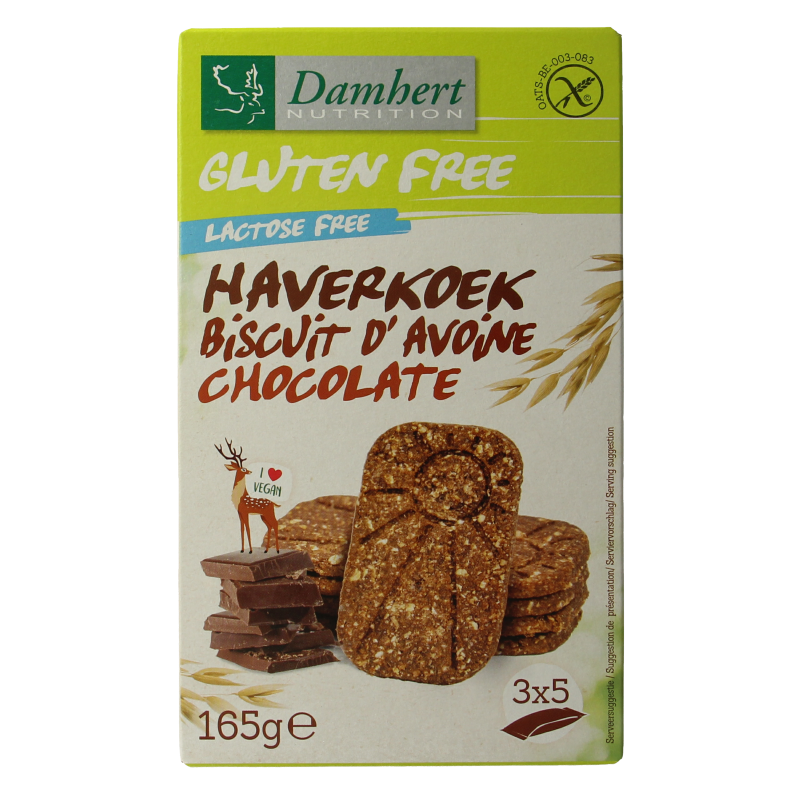 Damhert Haverkoekjes chocolade glutenvrij 165 Gram