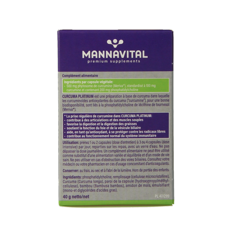 Mannavital Curcuma platinum 60 Vegetarische capsules