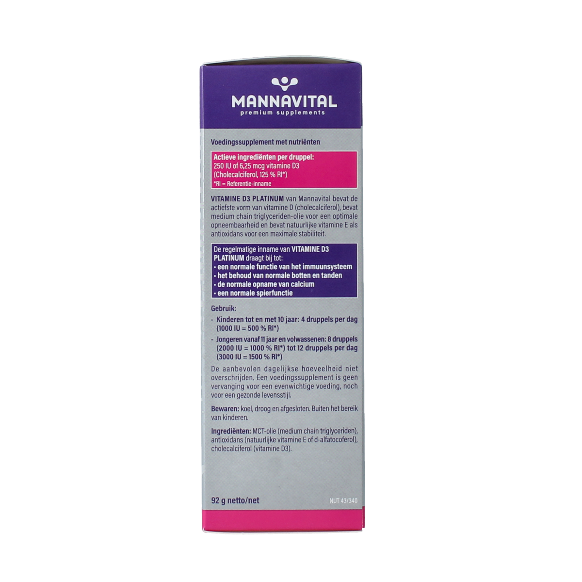 Mannavital Vitamine D3 platinum 100.00 Milliliter