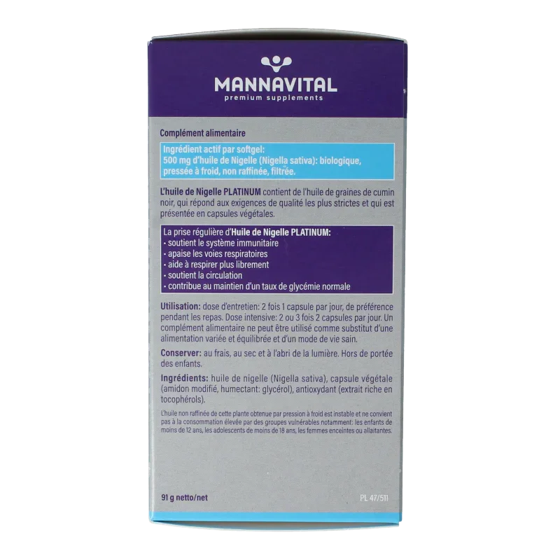 Mannavital Zwarte komijnolie platinum 120 Softgels