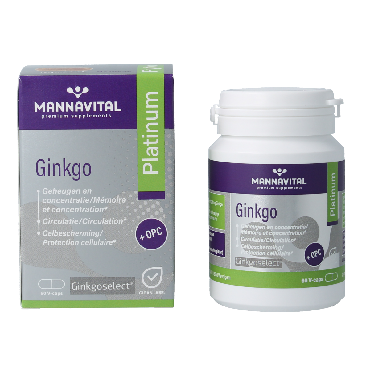 Mannavital Ginkgo platinum 60.00 Vegetarische capsules