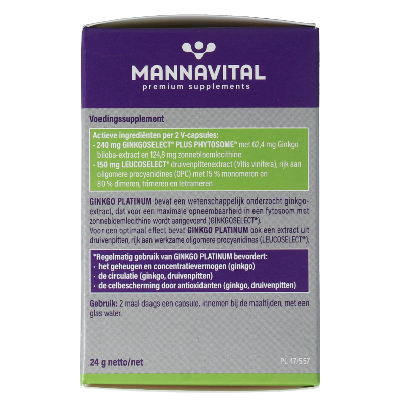 Mannavital Ginkgo platinum 60 Vegetarische capsules