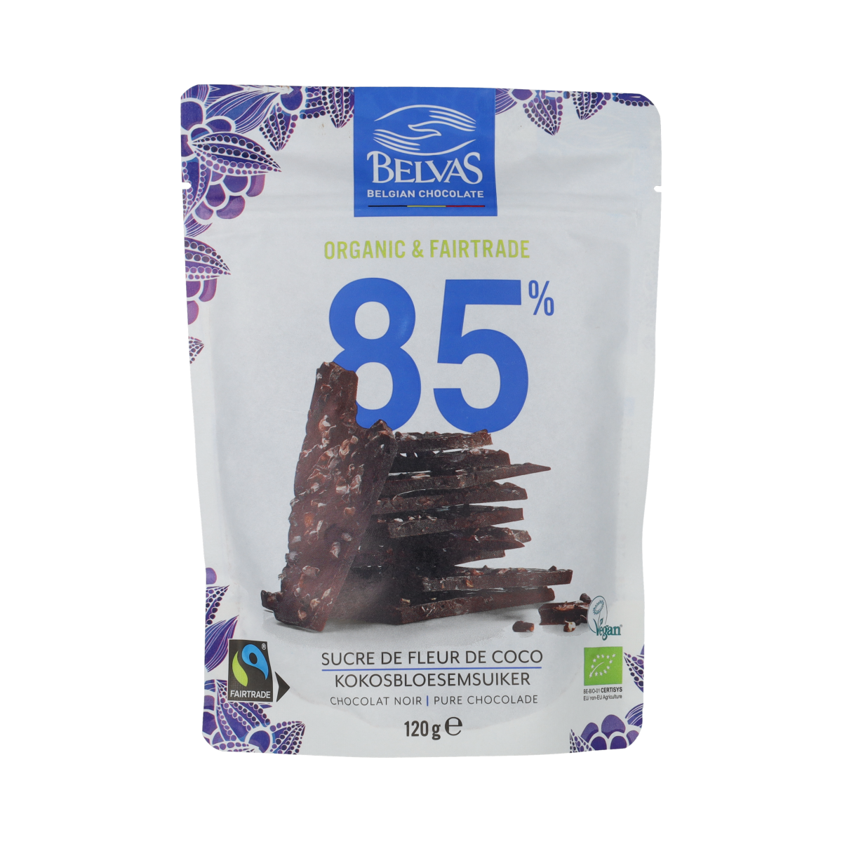 Belvas Thins dark 85% met kokosbloesemsuiker bio 120.00 Gram