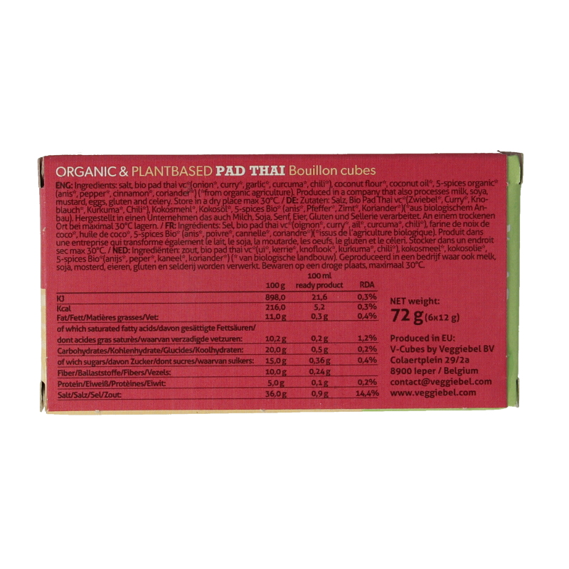 Vcubes Bouillonblokjes pad Thai bio 72 Gram